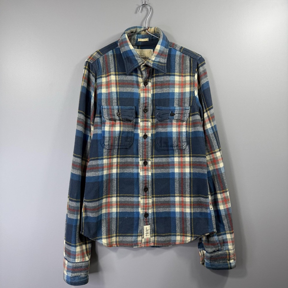 Abercrombie & Fitch Shirt Mens Medium Blue Plaid Flannel Long Sleeve Button Up